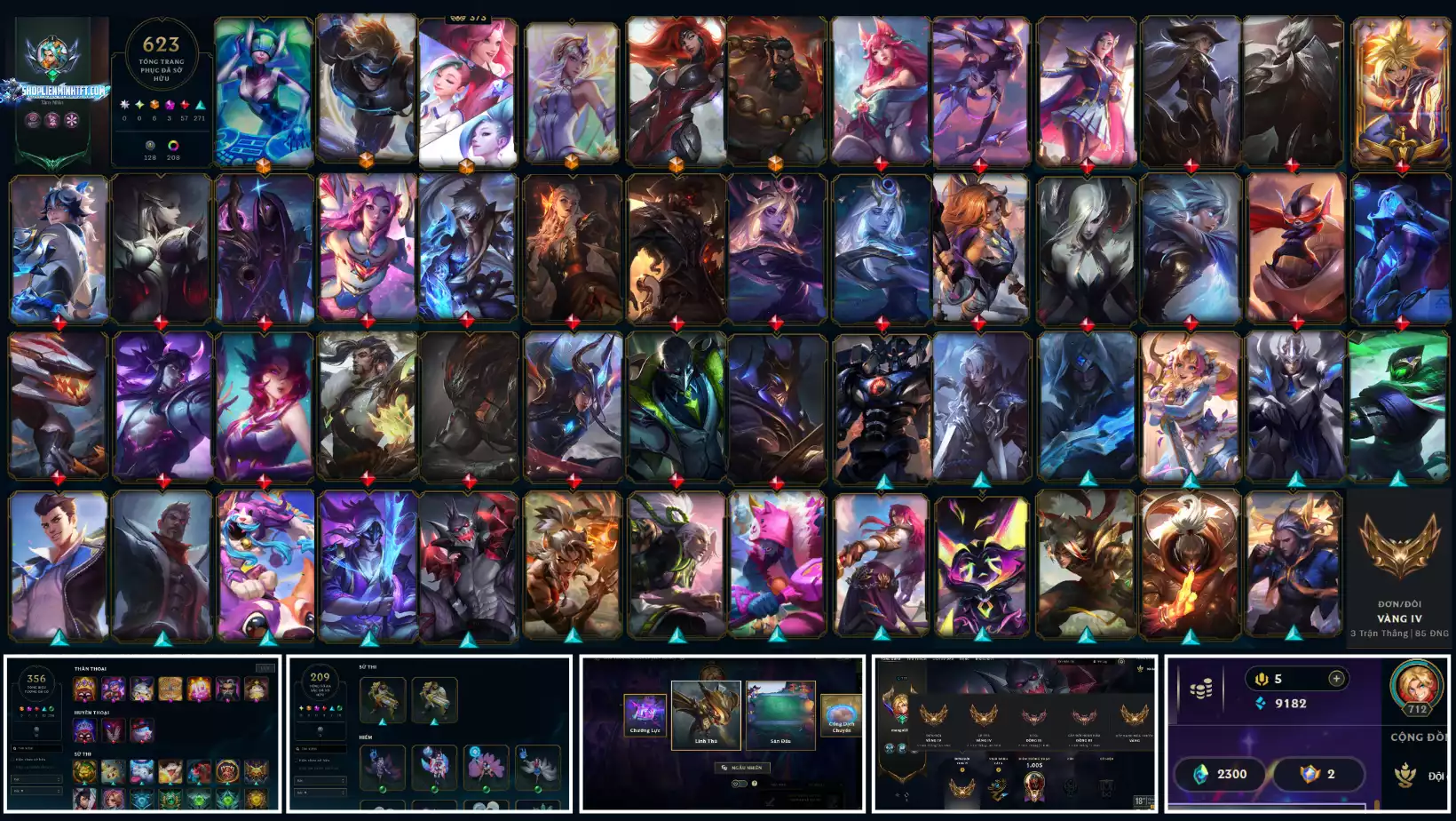 Rank Đơn Vàng 4  - Rất Nhiều Khung Đẹp 623 Skin - Lv 712 - Full Tướng Đa Sắc 209 TFT - Đủ Chơi Thông Tin Hỗ Trợ Đầy Đủ - Bảo Hành 100%